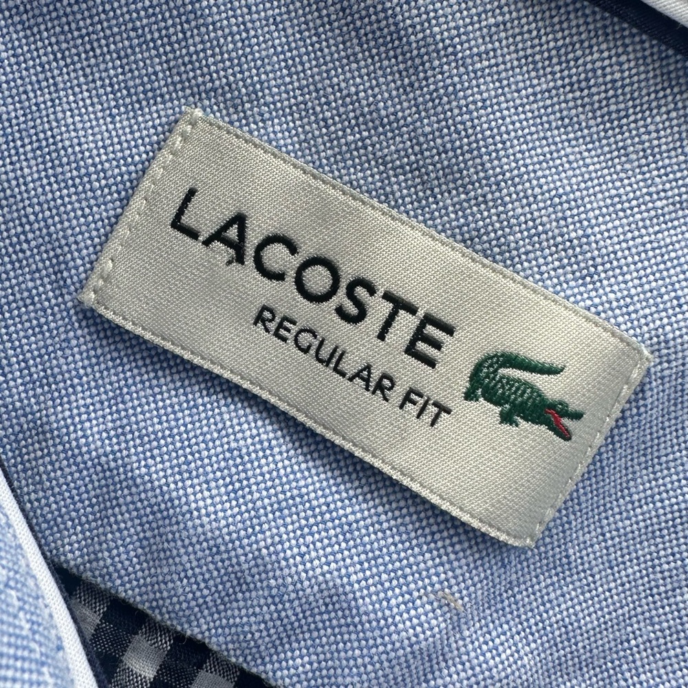 LACOSTE 🐊 Men’s Navy & White Gingham All Cotton Button Down Shirt - Size MED - Picture 2 of 15